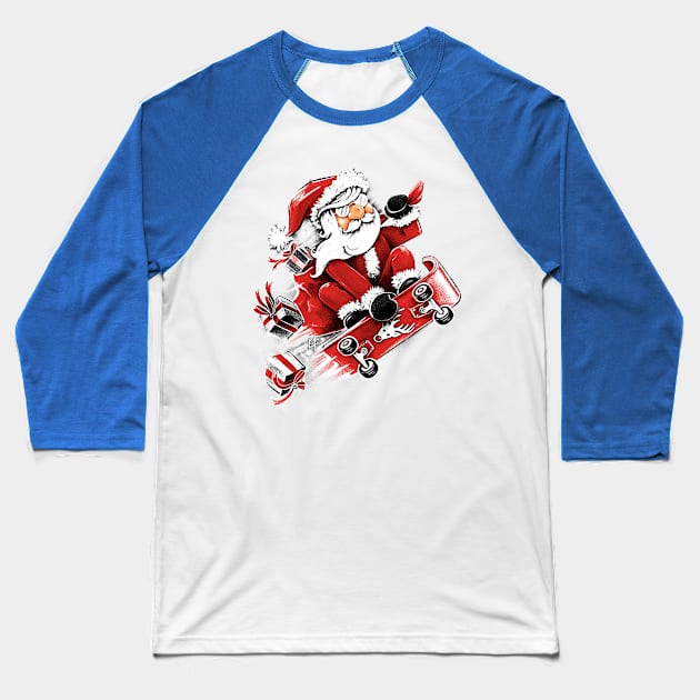 Santa Skateboarding Baseball T-Shirt by c0y0te7